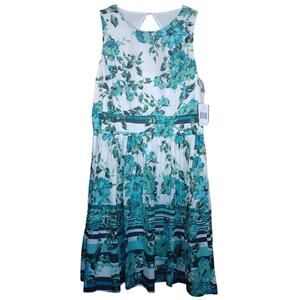 Gabby Skye Size 16 Dress NWT Blue Green Floral Border Print Cotton Midi Wedding